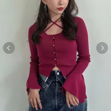 다즐린 dazzrin 가디건 니트탑 비비드 핑크