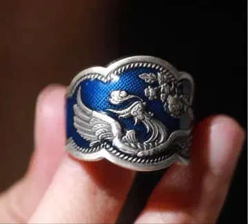 파란 에나멜 장식의 칠보 실버 반지