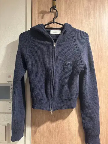 ACLENT 더블 지퍼 니트 후드티 네이비