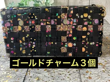 [ 미사용/새상품급 ] 츠모리치사토 장지갑 지갑 천연 가죽 골드 참 메쉬