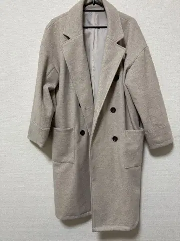 베이지 더블 브레스트 체스터 코트 M