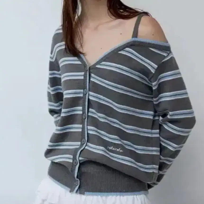 Rolarola One Shoulder Stripe Cardigan Black on Bunjang Global Site.