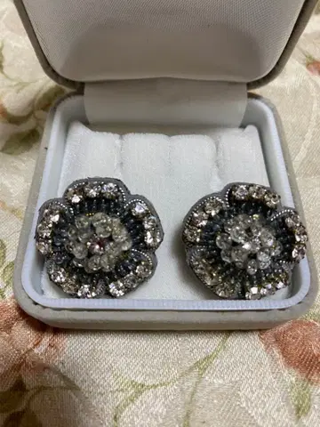 QVC 타가와 케이지 치리아 까멜리아 실버 크리스탈 비즈 자수 귀걸이