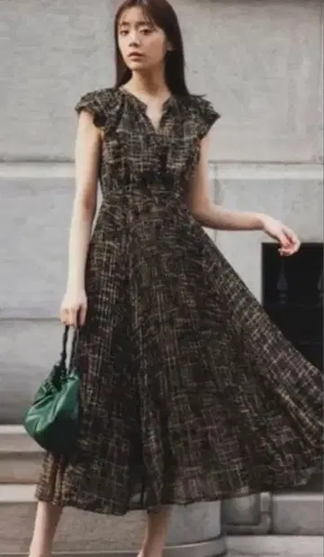 cocodeal 기하 프린트 프릴 플리츠 원피스