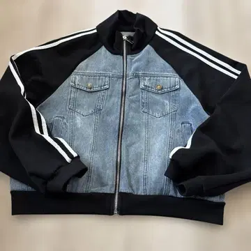 데님/블랙 집업 자켓 롱 스커트 셋업