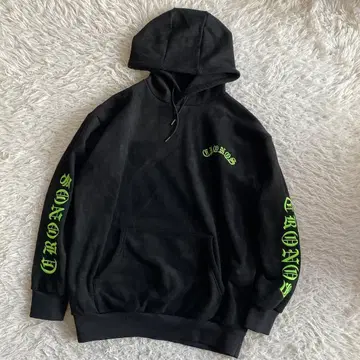 CRONOS 크로노스 스웨이드 후드티 L 블랙 x 네온 그린 자수 한정판