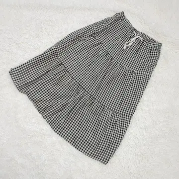 ichi 이치 블록 체크 롱 스커트 린넨 x 코튼 종아리 기장