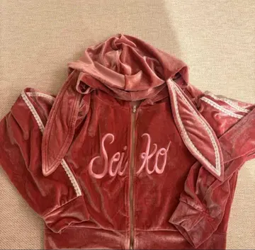 ZOCX 오오모리 야스코 복숭아색 토끼 귀 SEIKO 후드티