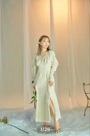 Crayme 프링지 트위드 드레스 화이트