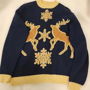 JUNKO SHIMADA 준코 시마다 루돌프 무늬 니트 스웨터 네이비