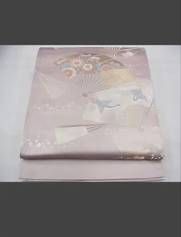 니시진 육통 무늬 후쿠로 오비 당초 학 날개 부채 문양 흩뿌림 금은사