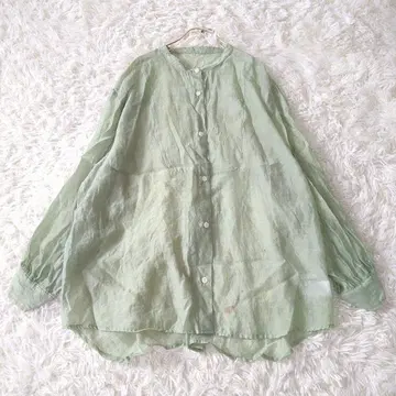 RETRO GIRL 빅 시어 긴팔 셔츠 F 포원 소매 텐셀 라이트 그린