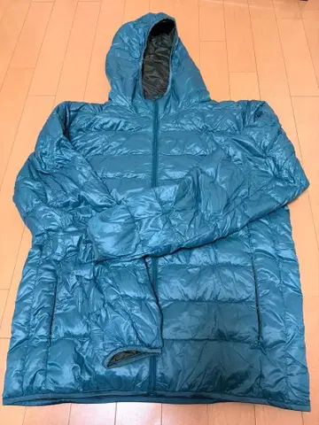 UNIQLO 울트라 라이트 다운 후드티 터콰이즈 그린 L 사이즈