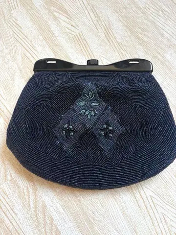 레어 빈티지 총 비즈 백 블루 꽃무늬 가마구치