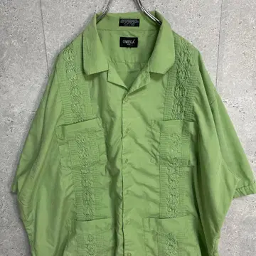 OMEGA 쿠바 셔츠 반팔 자수 그린 빅사이즈 2XL 정도