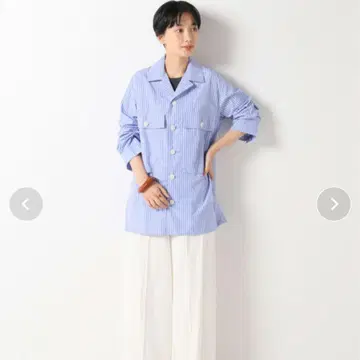 IENA LA BOUCLE 면 포플린 M-43 블루 스트라이프