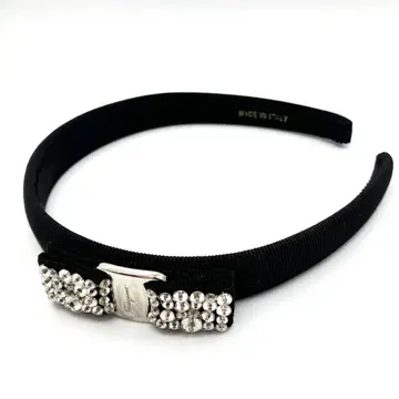 [컨디션 최상] 페라가모 머리띠 바라 리본 크리스탈 블랙