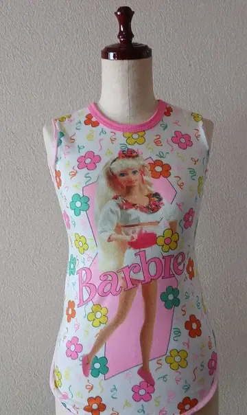 레어 개성있는 빈티지 구제 의류 바비 탱크탑 네온 컬러 어린이용?