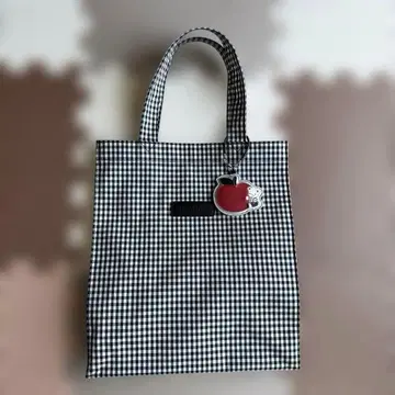 파밀리아 깅엄 깅엄 체크 화이트 블랙 토트백