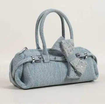 데님 리본 숄더백
