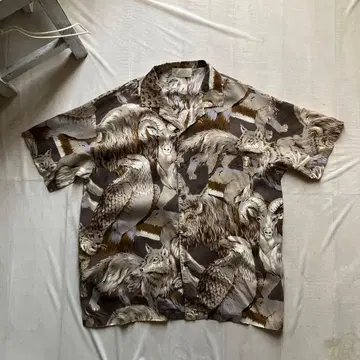 unknown / 애니멀 무늬 오픈 카라 셔츠 박스 실루엣 레이온