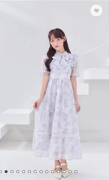 evelyn 라메 프릴 개더 꽃무늬 원피스 롱 스나계 양산형