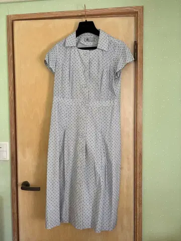 avail 스카이블루 도트 무늬 반팔 셔츠 원피스