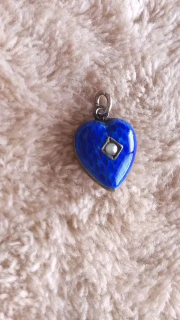[빈티지] 하트 목걸이 펜던트 에나멜 펄 파랑 실버