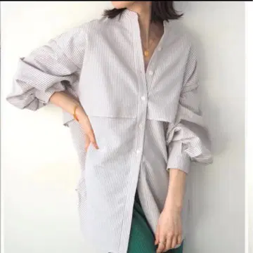 스트라이프 패턴 긴팔 셔츠 볼륨 슬리브