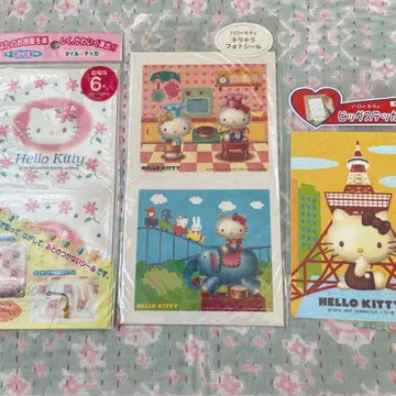 헬로키티 타일 스티커 키라키라 사진 씰 레트로 헤이세이