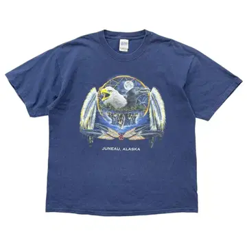 USA 구제 의류 알래스카 늑대 이글 크루넥 티셔츠 애니멀 프린트