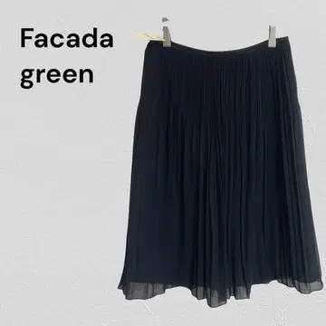 파사드 그린 L 플리츠 스커트 미디 기장 블랙 블랙 팔로우말