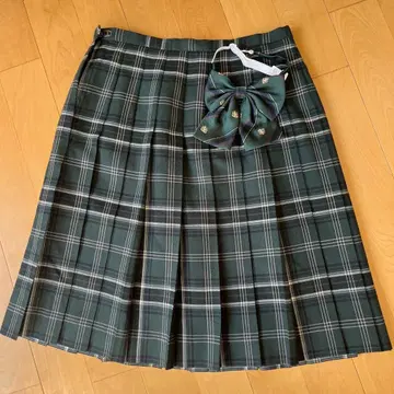 EASTBOY 체크 무늬 플리츠 스커트 사이즈 9 리본 세트
