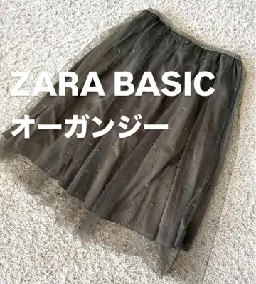 ZARA BASIC 오간자 플레어 스커트 모스그린 무릎 기장