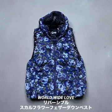 월드와이드 러브 리버서블 스컬 플라워 페더 다운 베스트 보라색