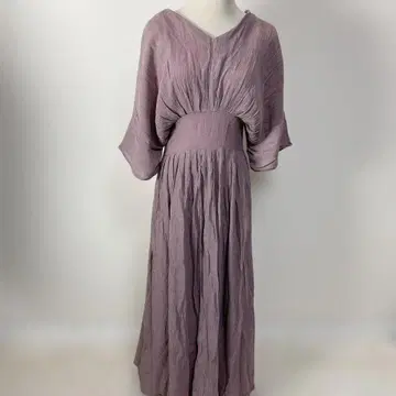 라지엠 허리 턱 맥시 원피스 여성용 V넥 7부 소매 L