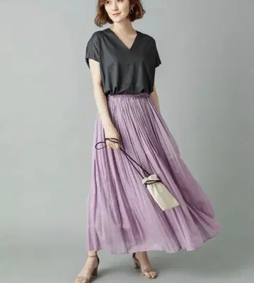 리브 드와 레이온 개더 스커트 라벤더