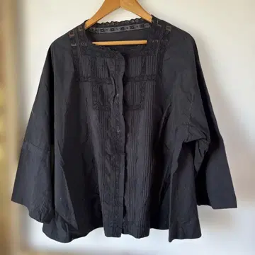 프랑스 앤티크 빈티지 블랙 오부 소매 레이스 셔츠