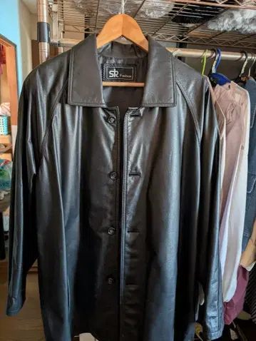 SR 패션 블랙 가죽 코트 L