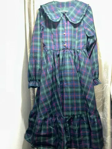 시마무라 체크 무늬 원피스 아오키 미사코 그린 네이비 시마미사 다크 그린