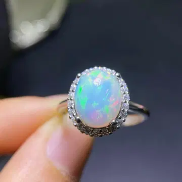 천연 오팔 반지 9 x 11mm S925 유색 고급 2가지 색상