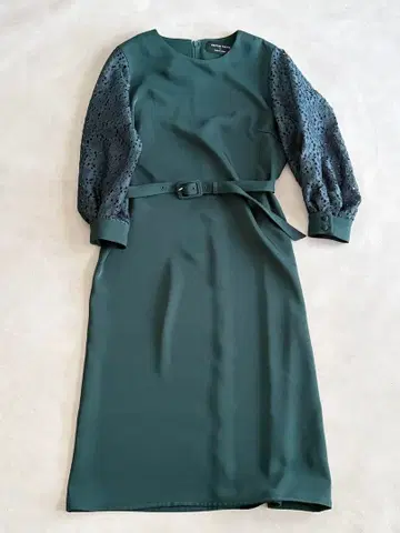 결혼식 2차 모임 소매 레이스 원피스 새틴 원단 다크 그린