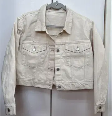 숏 기장 데님 자켓 화이트