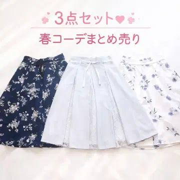 미슈마슈 무릎 기장 스커트 3종 세트 M 새상품급 꽃무늬 봄옷