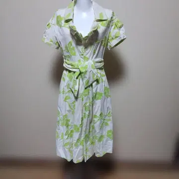 MISSONI 꽃무늬 셔츠 원피스 반팔 화이트/그린 벨트 포켓 포함