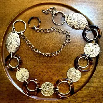 유니크 디자인 벨트 금속제 코인과 아크릴 링 95cm