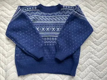 울 100% 네이비 페어아일 패턴 긴팔 스웨터