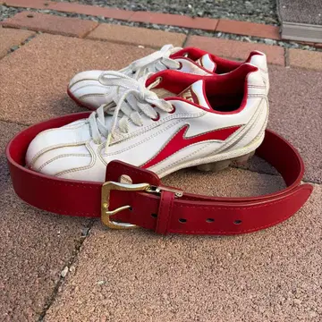 ZEET 화이트/레드 스파이크 슈즈 벨트