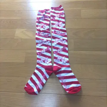 새상품급 Angelic Pretty 캔디 보더 오버니 빨간색 화이트