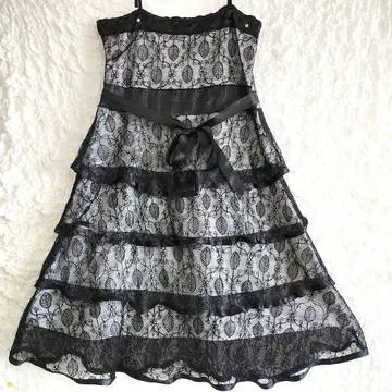 블랙 레이스 미니 원피스 슬립 드레스 리본